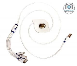 Navíjecí plochý USB kabel 4 konektory v 1 Barva: Bílá, Délka: 1 m