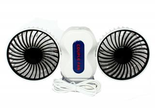 Stolní dvojitý ventilátor COUPLE fan Barva: Bílá, Napájení: integrovaná baterie + USB, Nastavení rychlostí: ano / 3 stupně intenzity
