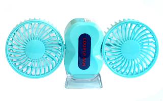 Stolní dvojitý ventilátor COUPLE fan Barva: Modrá, Napájení: integrovaná baterie + USB, Nastavení rychlostí: ano / 3 stupně intenzity