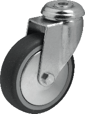 Kolo otočné s otvorem, šedá guma Celková výška(mm): 98, Nosnost(kg): 60, Průměr kola(mm): 75
