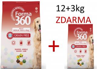 Forma dog Grain Free losos+jehně med/max 12kg+3kg zdarma  +Forma dog Grain Free losos+jehně med/max 3kg