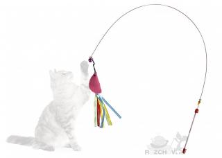 Škádlítko pro kočky-rybářský prut s myší a rolničkou 7X3X25cm