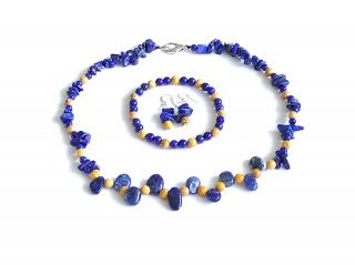 Sada náhrdelník, náramek a nášnice - sodalit, lapis lazuli, žlutý regalit Náhrdelník + náramek: bez náramku
