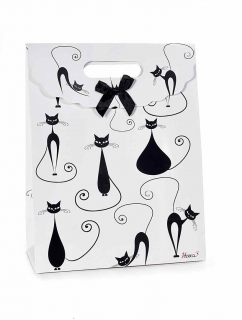 Dárková taška s černou kočkou - bílá, černobílá bílá