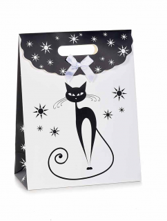 Dárková taška s černou kočkou - bílá, černobílá černobílá