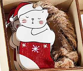Dřevěná vánoční ozdoba s kočkou - 6 variant 3