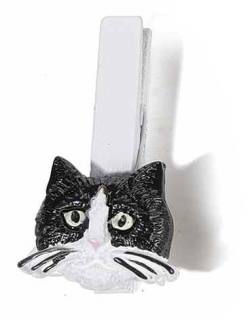 Kolíčky s kočkou - 6 designových variant černo-bílá kočičí hlavička