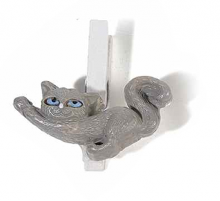 Kolíčky s kočkou - 6 designových variant protažená šedá kočka