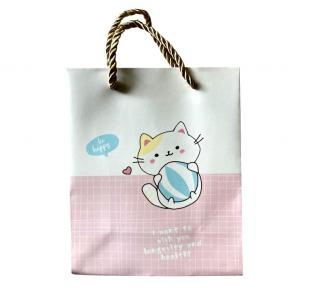 Malá dárková taška s kočkou - růžová, beděmodrá růžová