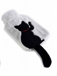 Ohřívací láhev termofor s kočkou - černá, šedá černá kočička - šedý obal