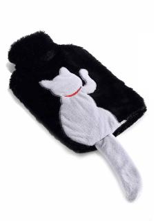 Ohřívací láhev termofor s kočkou - černá, šedá šedá kočička - černý obal
