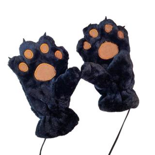 Plyšové rukavice kočičí tlapky - různé barvy černá