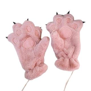 Plyšové rukavice kočičí tlapky - různé barvy růžová