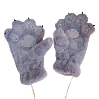 Plyšové rukavice kočičí tlapky - různé barvy šedá