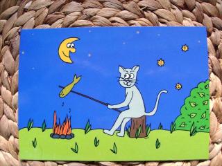 Pohled kreslená kočka kočka tramp