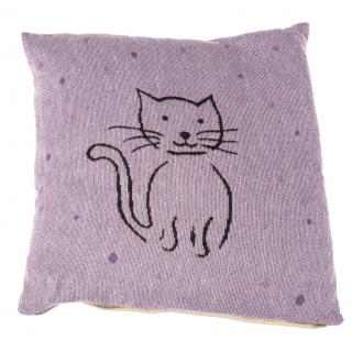 Polštář s vyšitou kočkou (povlak) - fialová, béžová fialová