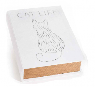 Sametová kniha / krabička s kočkou - černá, bílá bílá