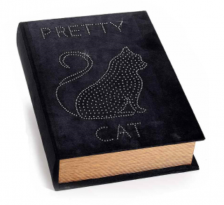 Sametová kniha / krabička s kočkou - černá, bílá černá