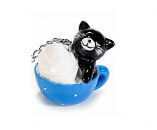 Sítko na čaj s kočkou - 3 varianty v modrém hrnečku