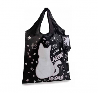 Skládací taška s kočkou - 3 varianty černá