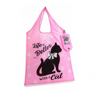 Skládací taška s kočkou - 3 varianty růžová