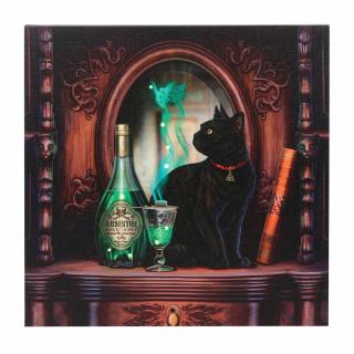 Svítící obraz na plátně s kočkou a zelenou vílou - design Lisa Parker