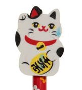Tužka s gumou s kočkou - Maneki Neko bílá