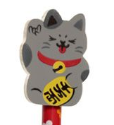 Tužka s gumou s kočkou - Maneki Neko černá