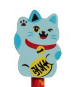 Tužka s gumou s kočkou - Maneki Neko modrá