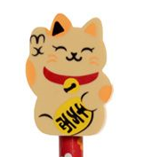 Tužka s gumou s kočkou - Maneki Neko žlutá