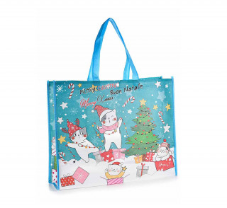 Vánoční nákupní / dárková taška s kočkami - růžová, modrá modrá