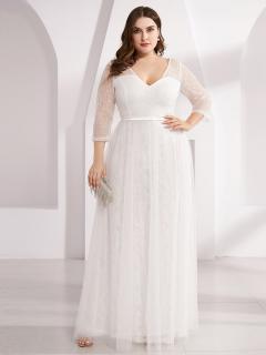 Bílé krajkové šaty s tříčtvrtečním rukávem Velikost: 4XL (US 18)