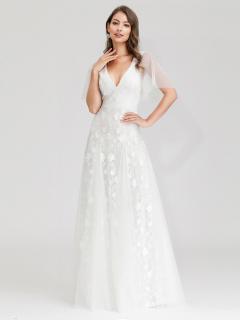 Bílé šaty z květované krajky s lehkými rukávky Velikost: M (US 8)