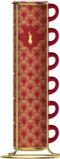 Bialetti Moka Espresso šálky Deco Glamour Červené se stojanem 50ml 6 ks