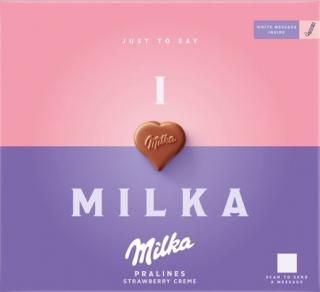 Milka I Love Milka Strawberry bonboniéra, jahodová náplň 110 g