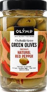 Olymp Zelené olivy plněné červenou paprikou 300g