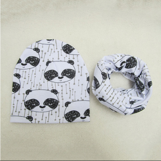 Jarní set čepice a nákrčník  roura  - super motivy Barva: Bílá - Panda