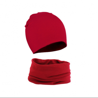 Jednobarevný bavlněný set čepice a nákrčník  roura  Barva: Červená