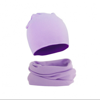 Jednobarevný bavlněný set čepice a nákrčník  roura  Barva: Fialová