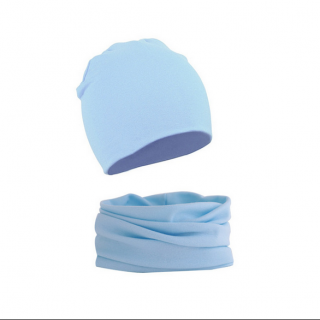 Jednobarevný bavlněný set čepice a nákrčník  roura  Barva: Světle modrá