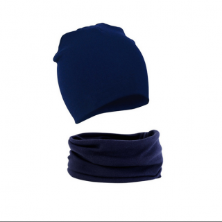 Jednobarevný bavlněný set čepice a nákrčník  roura  Barva: Tmavě modrá