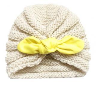 Pletená čepice  turban  s mašlí pro mimi holčičky Barva: Béžová