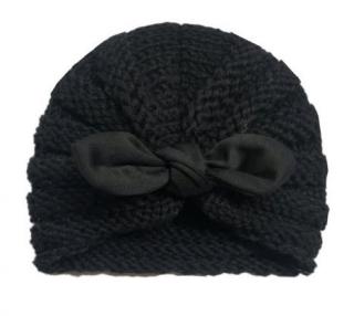 Pletená čepice  turban  s mašlí pro mimi holčičky Barva: Černá