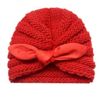 Pletená čepice  turban  s mašlí pro mimi holčičky Barva: Červená