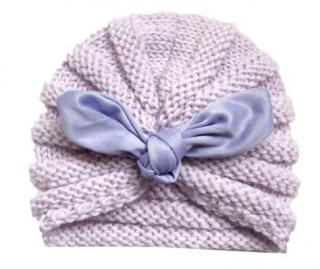 Pletená čepice  turban  s mašlí pro mimi holčičky Barva: Fialová