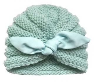 Pletená čepice  turban  s mašlí pro mimi holčičky Barva: mentolová