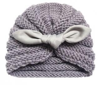 Pletená čepice  turban  s mašlí pro mimi holčičky Barva: šedá