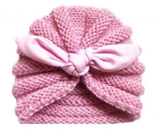 Pletená čepice  turban  s mašlí pro mimi holčičky Barva: světle růžová