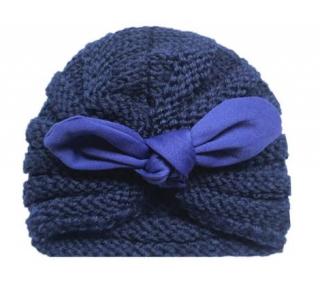Pletená čepice  turban  s mašlí pro mimi holčičky Barva: Tmavě modrá