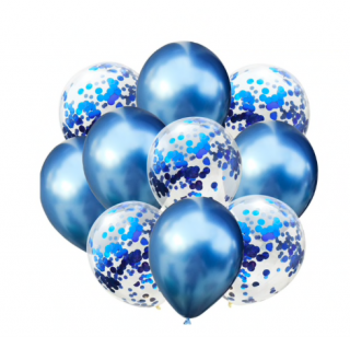 Průhledné krabice s písmeny na balonky na mimi párty Počet barva velikost: 10 ks modré metalické s konfetami, 30 cm